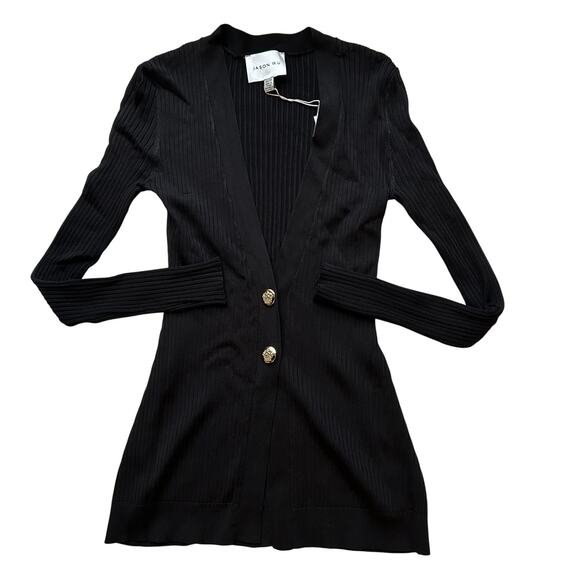 Jason Wu Black Long Sleeve V-Neck Button Front Ribbed Cardigan Size XS - Picture 4 of 13
